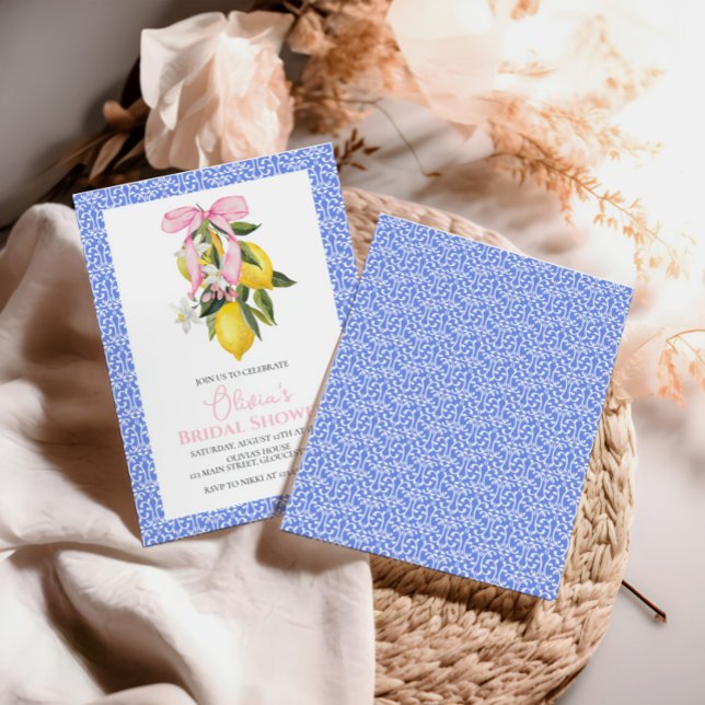 La Dolce Vita Lemon Pink Bow Bridal Shower Invitation (Creator Uploaded)