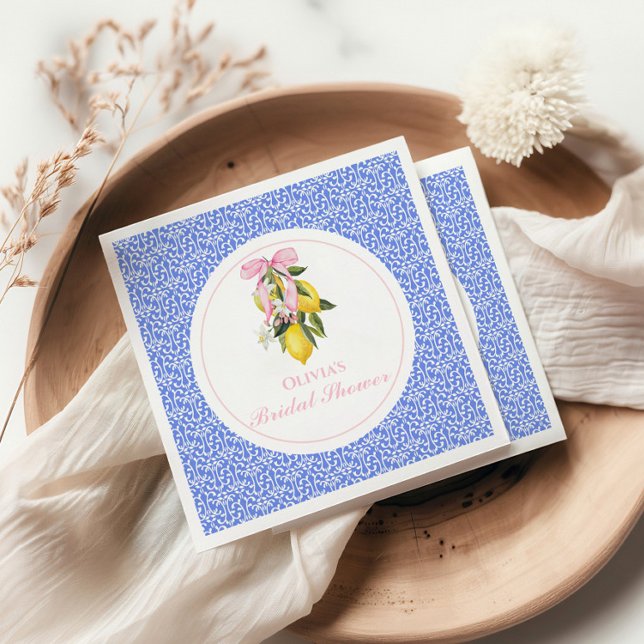 La Dolce Vita Lemon Pink Bow Bridal Shower Napkin (Creator Uploaded)