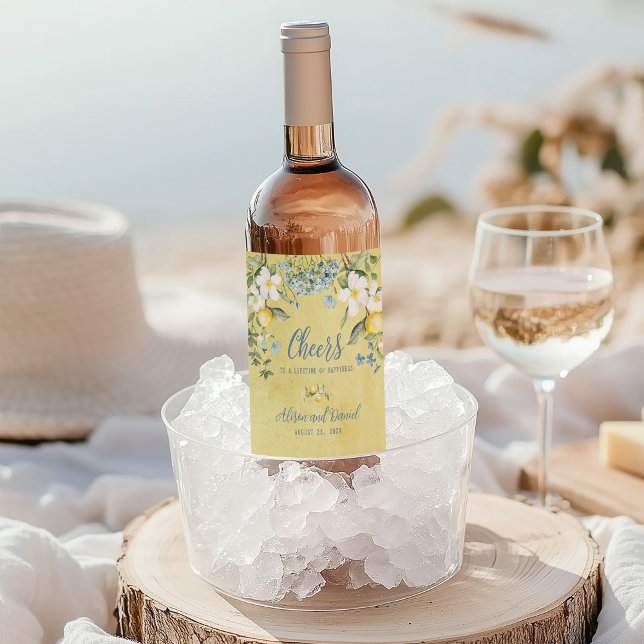 La Dolce Vita Lemon Wedding Wine Bottle Label (Toast to love—wine labels that turn bottles into memorable favors.)