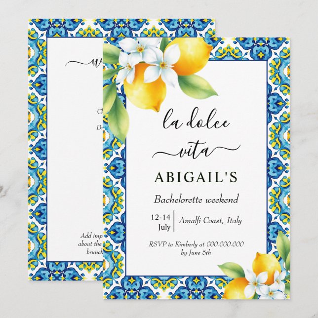  La Dolce Vita Mediterranean bachelorette weekend Invitation (Front/Back)