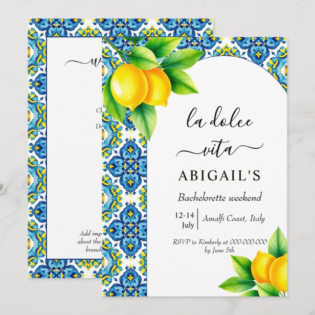  La Dolce Vita Mediterranean bachelorette weekend Invitation (Front/Back)