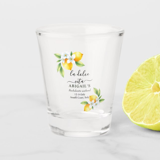 La Dolce Vita Mediterranean bachelorette weekend Shot Glass (Front)