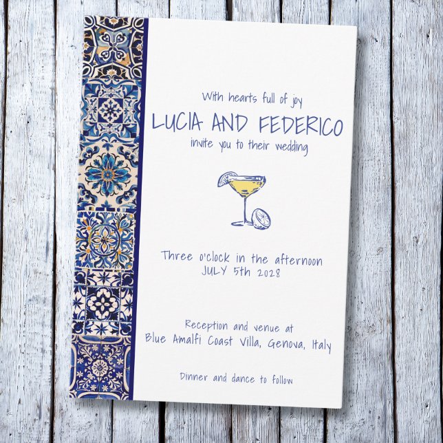 La Dolce Vita mediterranean Italian blue tile Invitation (Creator Uploaded)