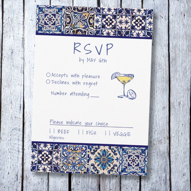 La Dolce Vita mediterranean Italian blue tile RSVP Card (Creator Uploaded)