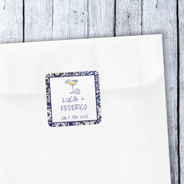 La Dolce Vita mediterranean Italian blue tile Square Sticker (Creator Uploaded)