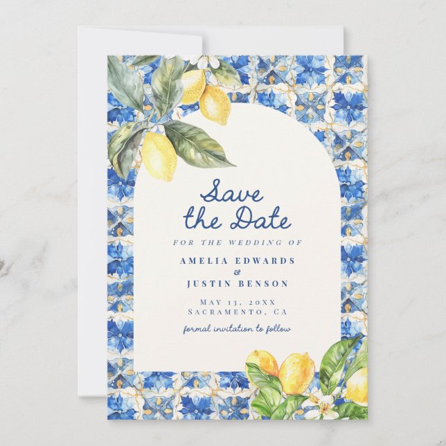 La Dolce Vita Mediterranean Lemon Save the Date Invitation (Front)