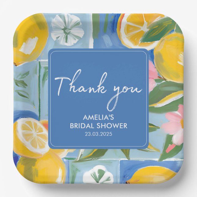 La dolce vita mediterranean summer Bridal Shower  Paper Plate (Front)