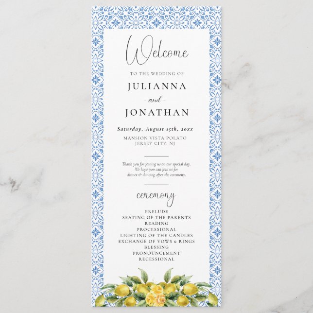 La Dolce Vita - Mediterranean Wedding Program Programme (Front)