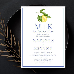 La Dolce Vita Orange and Blue Classic Wedding  Invitation