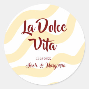 La Dolce Vita peach wedding couple Name mauve Classic Round Sticker