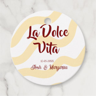 La Dolce Vita peach wedding couple Name mauve Favour Tags