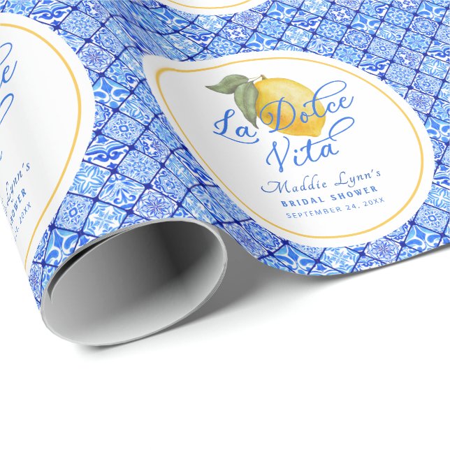 La Dolce Vita Personalised Bridal Shower Wrapping Paper (Roll Corner)
