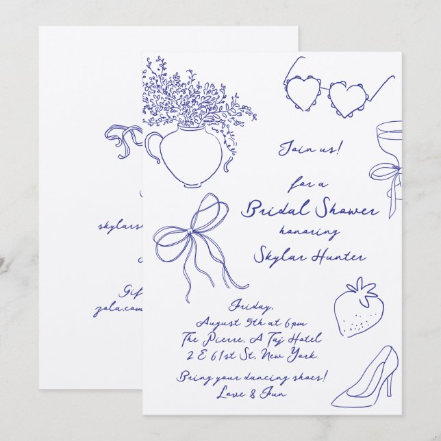 La Dolce Vita Retro Cobalt Blue RSVP Bridal Shower Invitation (Front/Back)