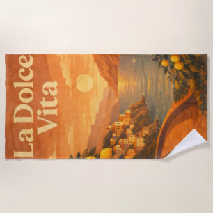 La Dolce Vita – Retro Italian Coast Travel Poster Beach Towel