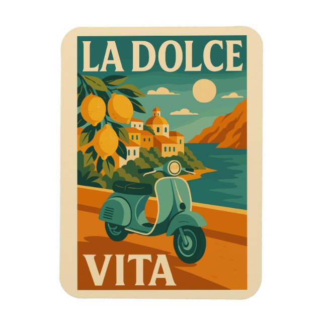 La Dolce Vita – Retro Italian Coast Travel Poster Magnet (Vertical)