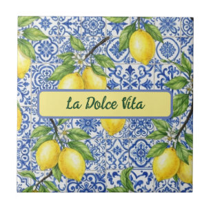 La Dolce Vita Sicilian Lemon, Blue Maiolica Patter Tile