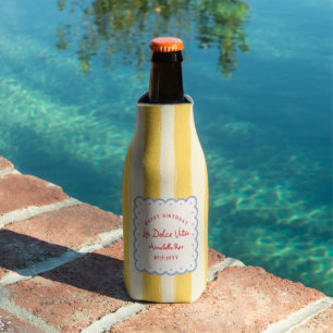 La Dolce Vita Striped Italian Birthday Custom Name Bottle Cooler