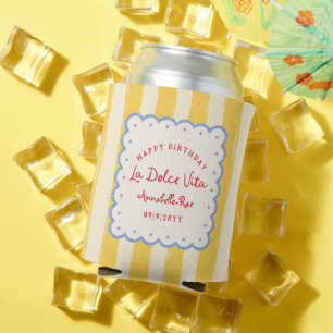 La Dolce Vita Striped Italian Birthday Custom Name Can Cooler