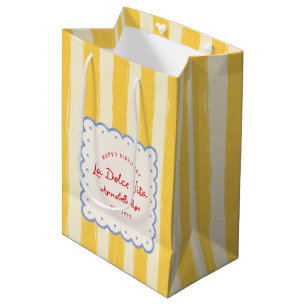La Dolce Vita Striped Italian Birthday Custom Name Medium Gift Bag