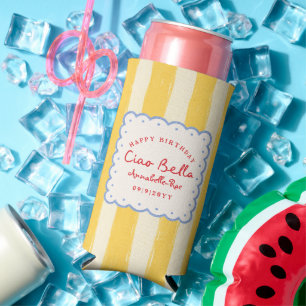La Dolce Vita Striped Italian Birthday Custom Name Seltzer Can Cooler