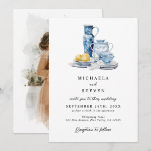 La Dolce Vita Style Watercolor Photo Wedding Invitation