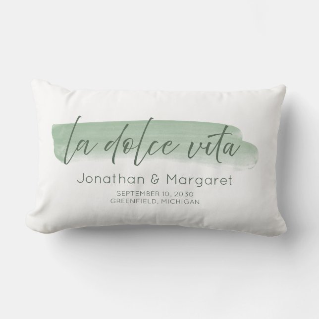 La Dolce Vita - The Sweet Life in Sage Green Lumbar Cushion (Front)