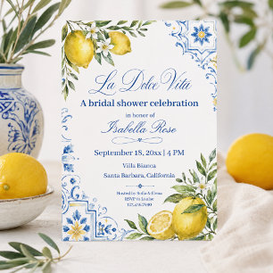 La Dolce Vita Watercolor Lemon Bridal Shower Invitation