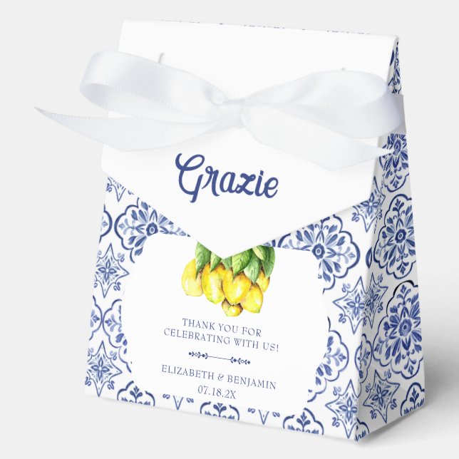 La Dolce Vita Wedding Mediterranean Blue Lemons Favour Box (Front)