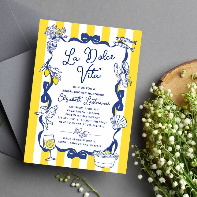 La Dolce Vita Whimsical Italian Bridal Shower Invitation (La Dolce Vita Whimsical Italian Bridal Shower Invitation)