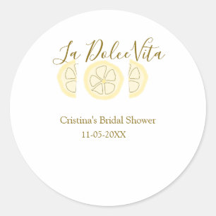 La Dolce Vita yellow lemon bridal shower pastel bo Classic Round Sticker