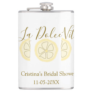 La Dolce Vita yellow lemon bridal shower pastel bo Hip Flask