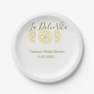 La Dolce Vita yellow lemon bridal shower pastel bo Paper Plate