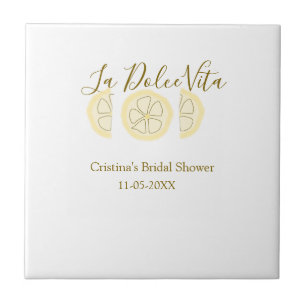 La Dolce Vita yellow lemon bridal shower pastel bo Tile