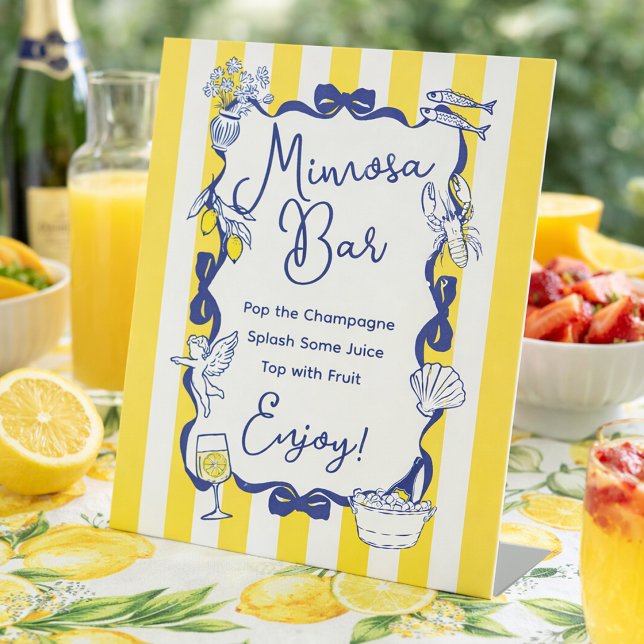 La Dolce Vita Yellow Stripe Italian Mimosa Bar Pedestal Sign (La Dolce Vita Yellow Stripe Italian Mimosa Bar Pedestal Sign)