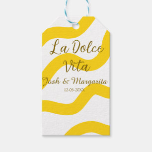 La Dolce Vita yellow wedding couple Name date glit Gift Tags