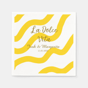 La Dolce Vita yellow wedding couple Name date glit Napkin