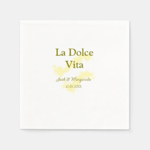 La Dolce Vita yellow wedding couple Name date glit Napkin