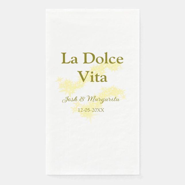 La Dolce Vita yellow wedding couple Name date glit Napkin (Front)
