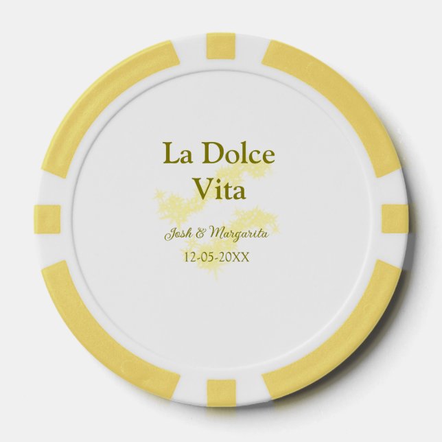 La Dolce Vita yellow wedding couple Name date glit Poker Chips (Front)