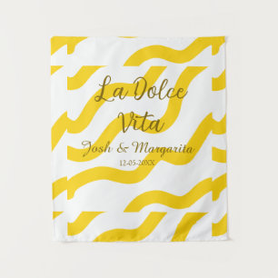La Dolce Vita yellow wedding couple Name date glit Tapestry