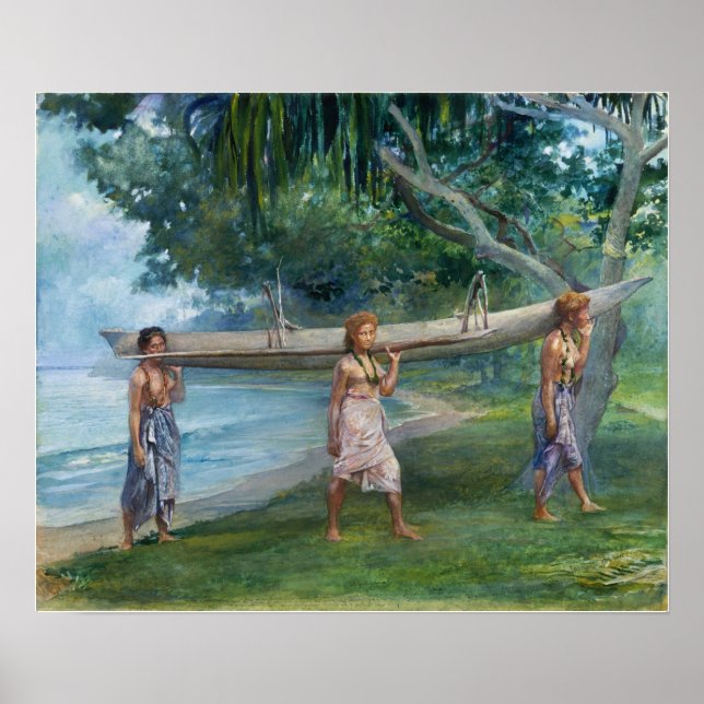 La Farge - Girls Carrying A Canoe Vaiala In Samoa Poster (Front)