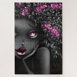 La femme graffiti noir et blanc et rose jigsaw puzzle