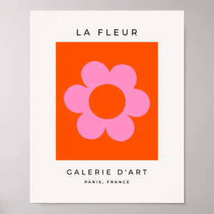 La Fleur 01 Retro Floral Orange Pink Preppy Flower Poster