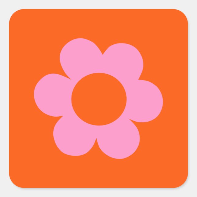La Fleur 01 Retro Floral Orange Pink Preppy Flower Square Sticker (Front)