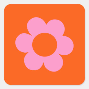 La Fleur 01 Retro Floral Orange Pink Preppy Flower Square Sticker
