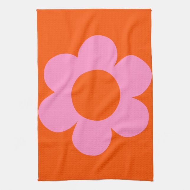 La Fleur 01 Retro Floral Orange Pink Preppy Flower Tea Towel (Vertical)