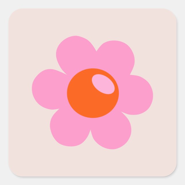 La Fleur 05 Abstract Flower Pink And Orange Floral Square Sticker (Front)