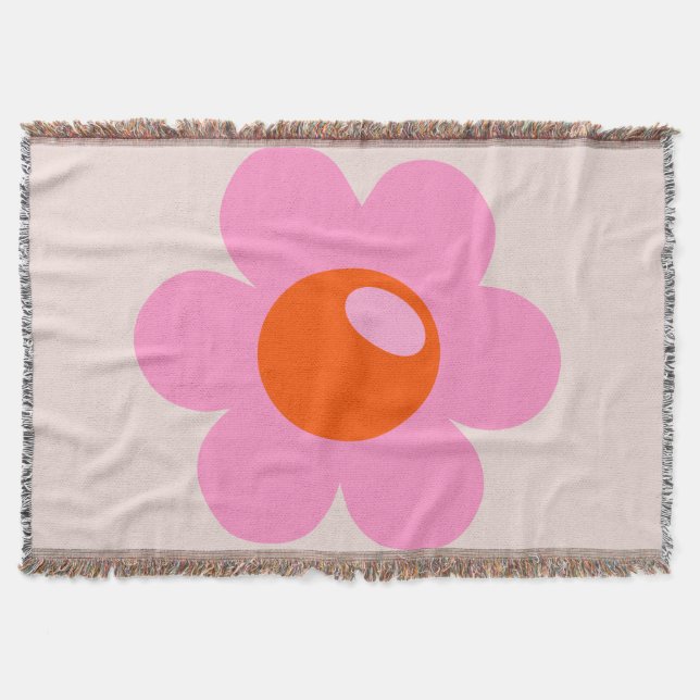 La Fleur 05 Abstract Flower Pink And Orange Floral Throw Blanket (Front)