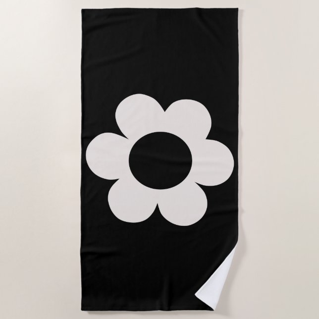La Fleur 06 Retro Floral Black And White Flower Beach Towel (Front)