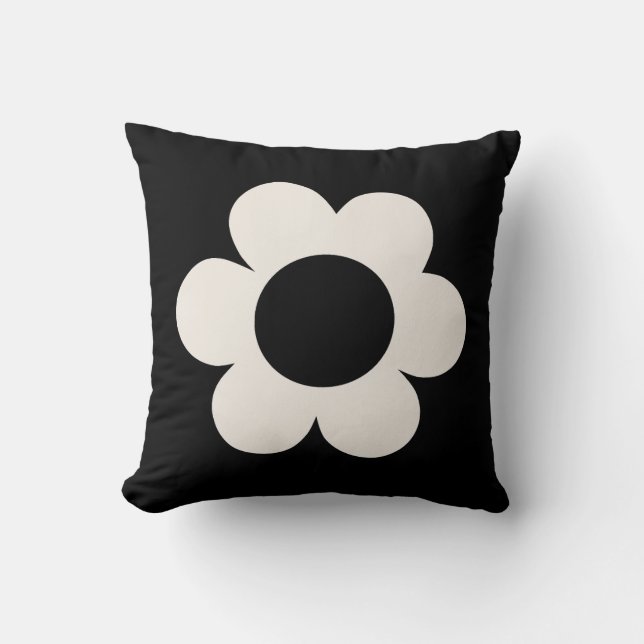 La Fleur 06 Retro Floral Black And White Flower Cushion (Front)